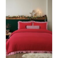 Candy Cane Ruffle Duvet Set Red Single