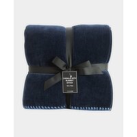 Chenille Blanket Stitch Throw Navy 