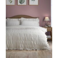 Large Seersucker Frill Duvet Set White Double