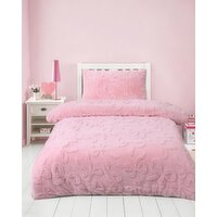Bow Fleece Duvet Set Pink Single