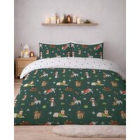 Christmas Dogs Duvet Set Green King Size