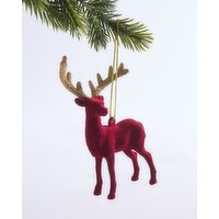Flocked Reindeer Hanging Decoration Red 