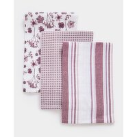 Textured Tea Towels - Pack Of 3 Berry