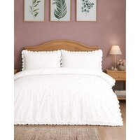 Polka Dot Ruffle Cotton Percale Duvet Set White Double