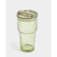 Tall Ribbed Glass Tumbler - 540ml Green