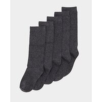 Girls Cotton Rich Knee High Socks - Pack Of 5 Grey-Marl 12-3.5
