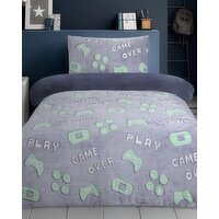 Glow In The Dark Gamer Fleece Duvet Set Green Single