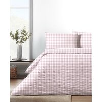 Gingham Seersucker Duvet Set Pink Single