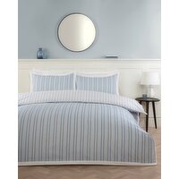 Cotton Percale Fine Stripe Duvet Set Blue King Size