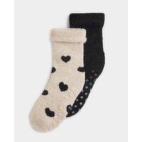 Women's Gripper Sole Cosy Burgundy Socks - Pack Of 2  Ecru-Black 4-8