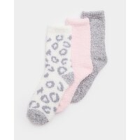Women's Fluffy Socks - Pack Of 3 Grey 4-8