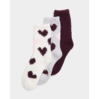 Women's Fluffy Socks - Pack Of 3 Heart 4-8