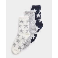 Women's Fluffy Socks - Pack Of 3 Star 4-8