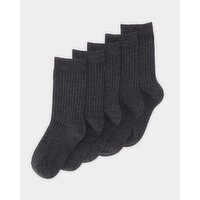 School Rib Comfort Socks - Pack Of 5 Grey 12-3.5