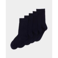 School Rib Comfort Socks - Pack Of 5 Navy 6-8.5