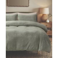 Teddy Fleece Duvet Set Green King Size
