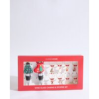 Christmas Wine Glass Charms & Stopper Set Multi