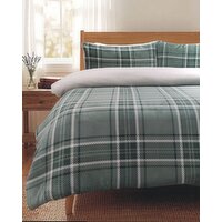 Check Fleece Duvet Set Green King Size