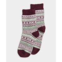 Women's Jacquard Knit Crew Socks - 1 Pair Burgundy 4-8