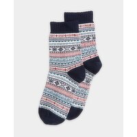 Women's Jacquard Knit Crew Socks - 1 Pair Navy 4-8