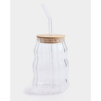 Printed Glass Tumbler With Straw - 470ml Clear