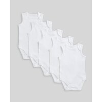 Unisex Sleeveless Baby Bodysuits - Pack Of 5 White 3-6 Mths
