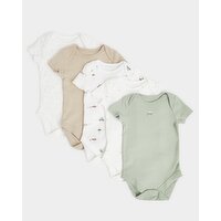 Pure Cotton Bodysuits - Pack Of 5 Beige 0-3 Mths