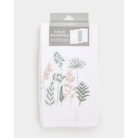 Printed Tea Towels - Pack Of 3 Sage
