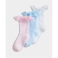 Baby Cotton Ruffle Socks - Pack Of 3 Assorted 3-5.5