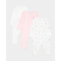 Baby Cotton Sleepsuits - Pack Of 3 Beige 0-3 Mths