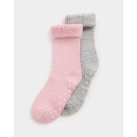Women's Gripper Sole Cosy Burgundy Socks - Pack Of 2  Pink-Grey 4-8
