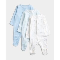 Pure Cotton Sleepsuits - Pack Of 3 Mid-Blue 6-9 Mths