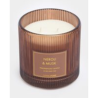 Red Hibiscus Ribbed Candle Brown 