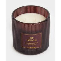 Red Hibiscus Ribbed Candle Burgundy