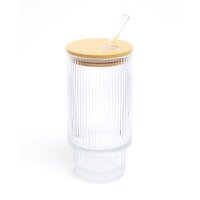 Ribbed Glass Tumbler With Straw Clear 