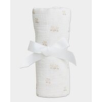 Bear Muslin Swaddle Blanket Stone