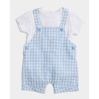 Blue Check Dungarees Blue 3-6 Mths