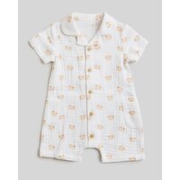 Bear Print Cotton Romper  White 6-9 Mths