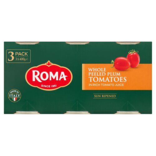 Roma Whole Peeled Plum Tomatoes in Rich Tomato Juice 3 x 400g