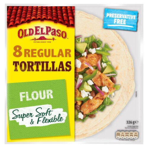 Old El Paso Regular Super Soft Flour Tortillas Wraps 8Pk 326G