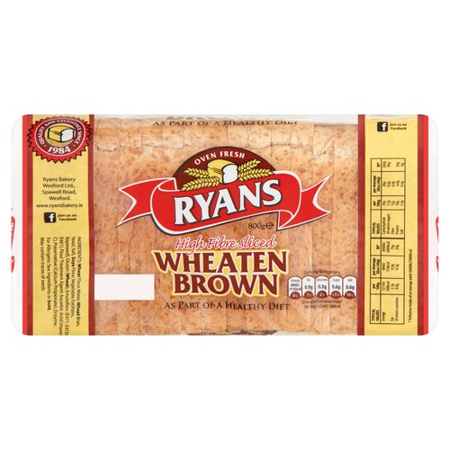 Ryans High Fibre Sliced Wheaten Brown 800g