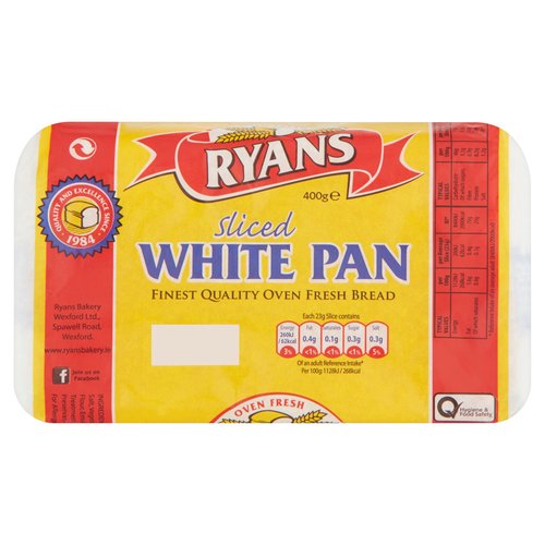 Ryans Sliced White Pan 400g