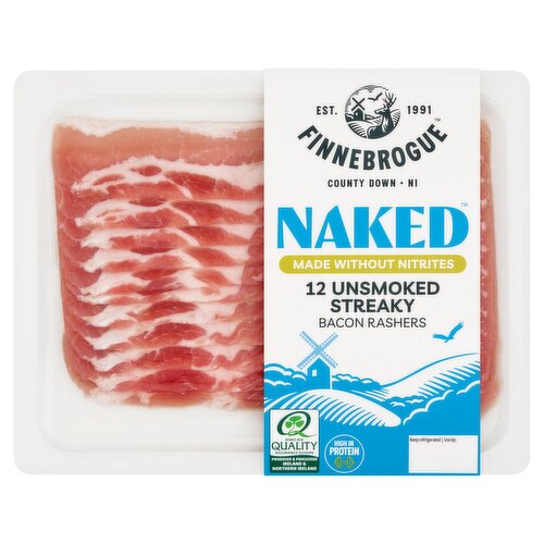 Finnebrogue Naked 12 Unsmoked Streaky Bacon Rashers 200g
