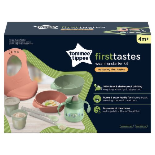Tommee Tippee Weaning Starter Kit 4m+: Bowls, Spoons, Bib, Sippy Cup, Pots