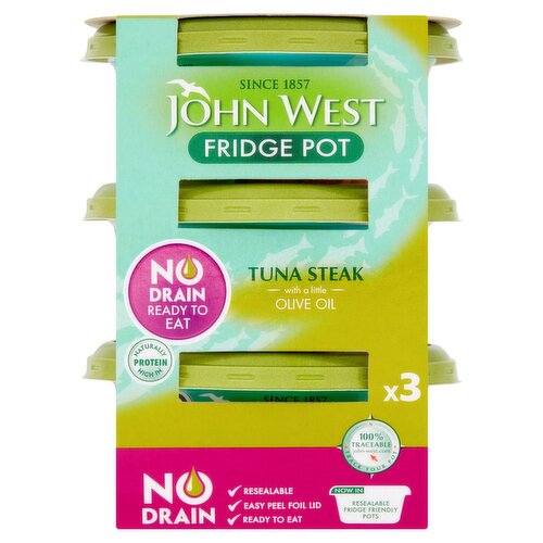 John West No Drain Fridge Pot Tuna Steak with a Little Olive Oil 3x110g