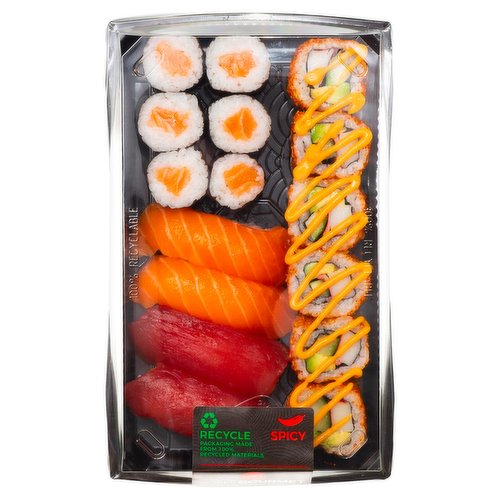 6 Surimi Spicy California Roll, 2 Salmon Sushi, 2 Tuna Sushi, 6 Salmon Maki 394g