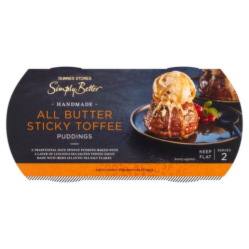 Dunnes Stores Simply Better Handmade All Butter Sticky Toffee Puddings 2 x 130g (260g)