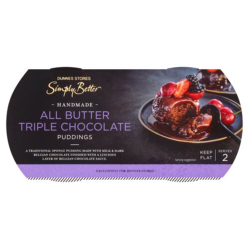 Dunnes Stores Simply Better Handmade All Butter Triple Chocolate Puddings 2 x 130g (260g)