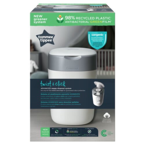 Tommee Tippee Twist & Click Advanced Nappy Bin in White with 1x Refill Cassette 