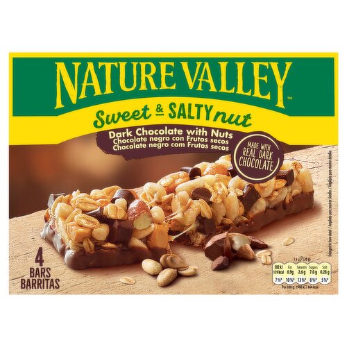 Nature Valley Sweet \u0026 Salty Nut Dark Chocolate with Peanuts Cereal Bars 4 x  30g (120g) - Dunnes Stores